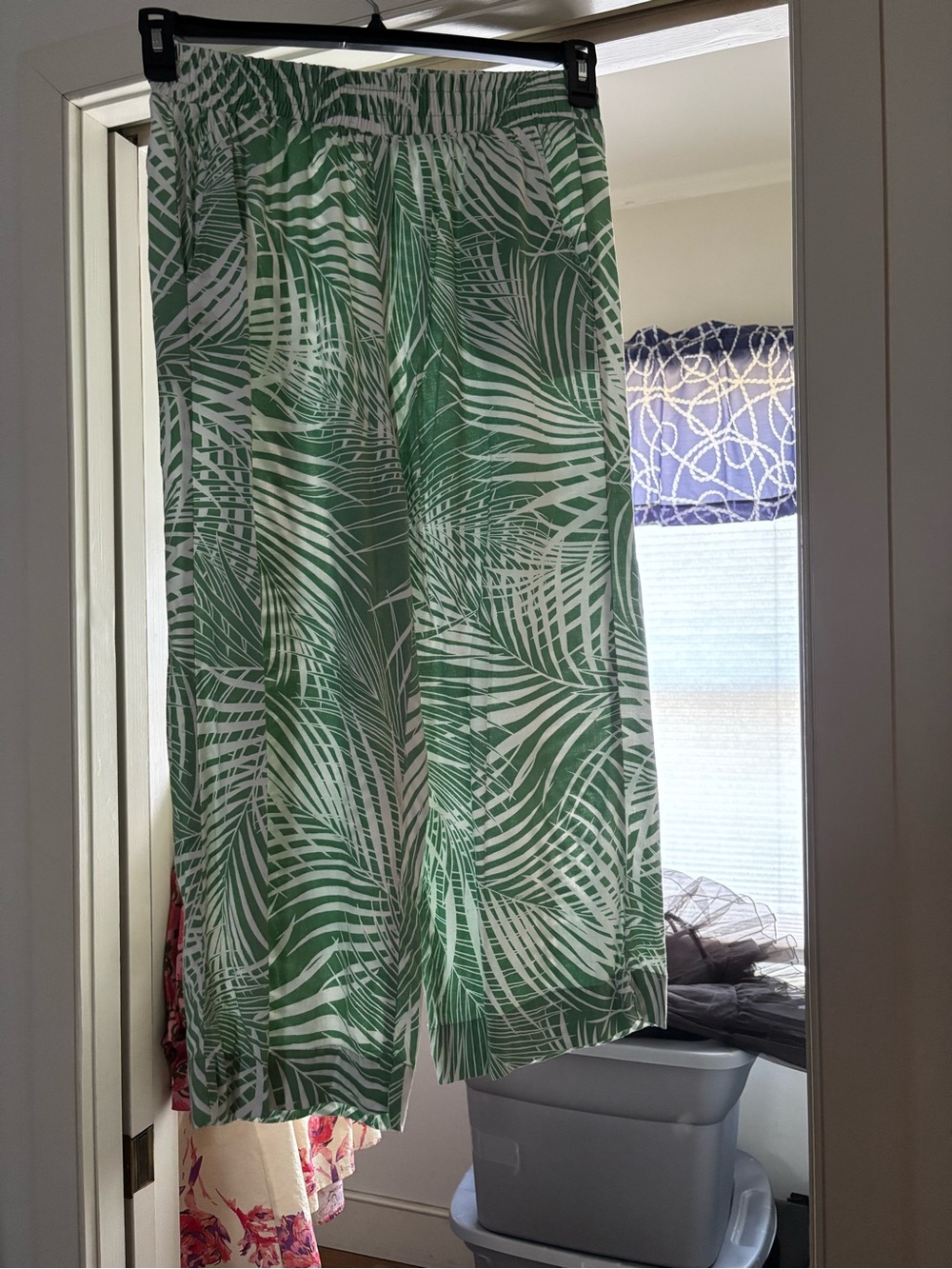 Panama Jack Green and White Palm-Print Wide-Leg Pants